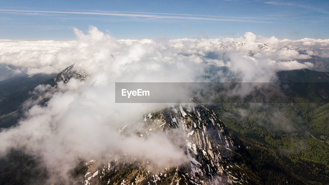 Aerial view of mountain against sky