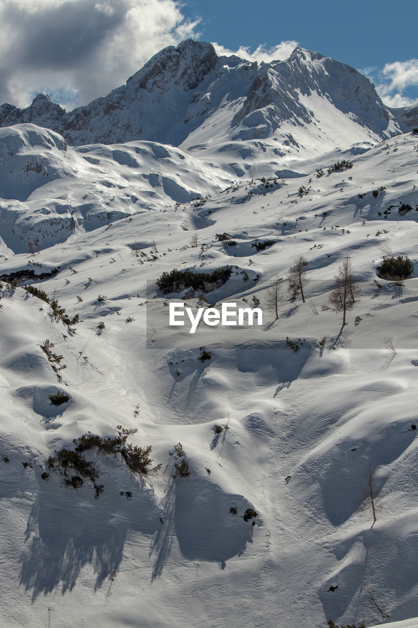 Scenic view of snowcapped mountains against sky