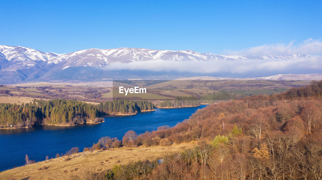 Aerial view of a beautiful dam in bulgaria.