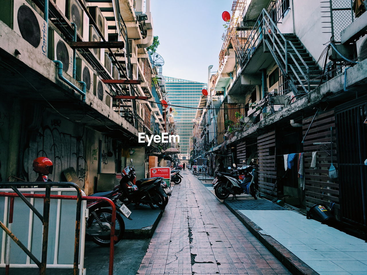 BICYCLES ON SIDEWALK IN CITY