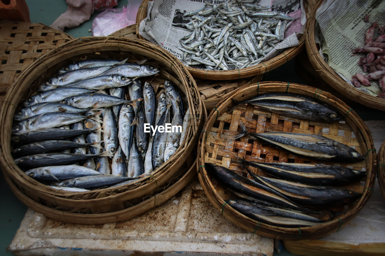 Close-up of dried fish for sale in the  local vietnamese market
