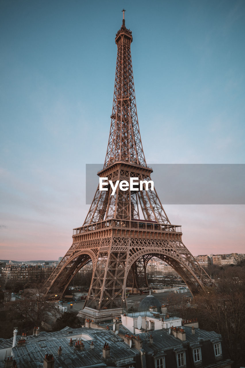 Low angle view of eiffel tower against sky