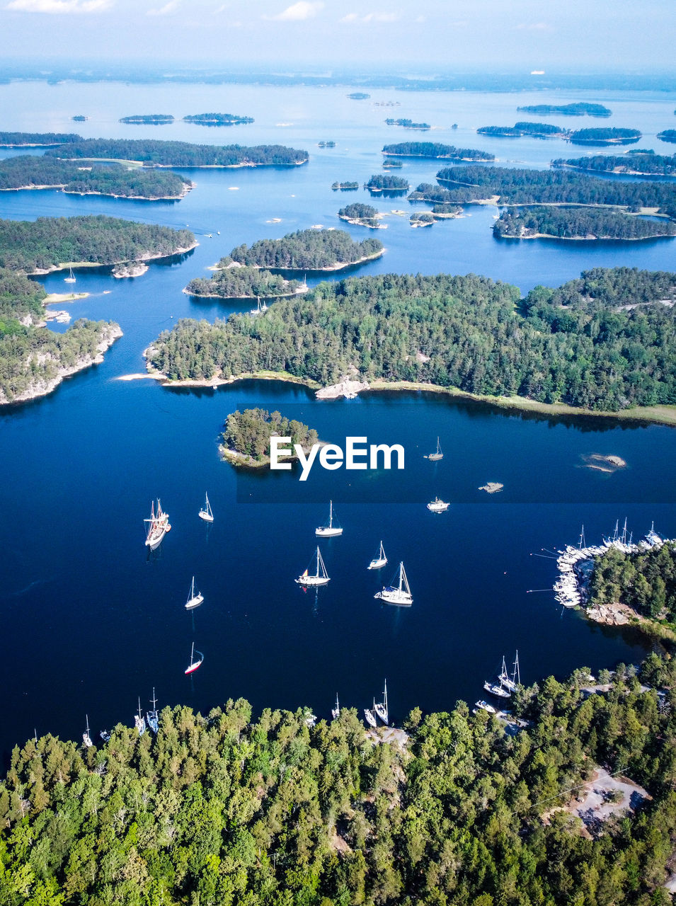 High angle view of boats in sea in stockholm archipelago