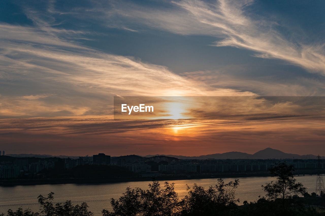 Scenic view of lake against sky during sunset