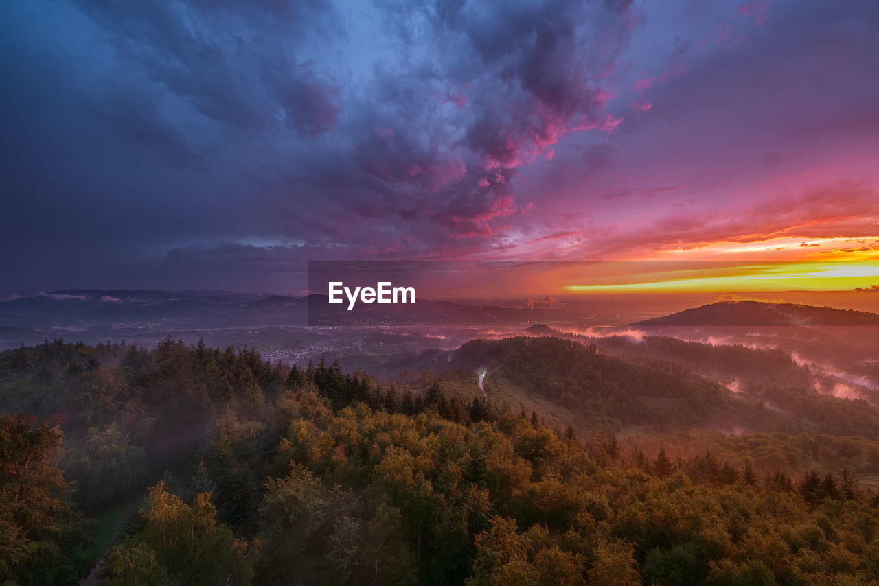 Colourful sky at sunset after a summer thunderstorm in the german black forest