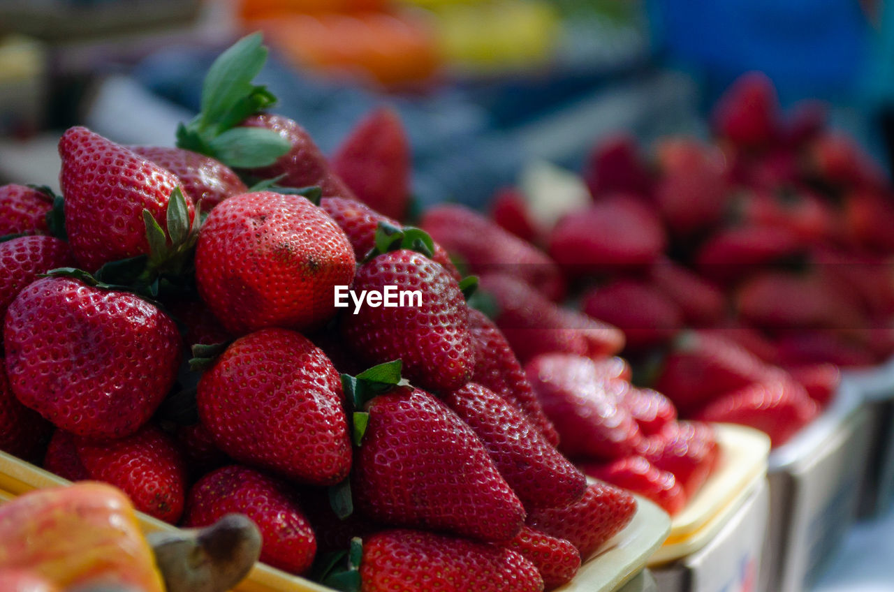 Close-up of strawberries in market