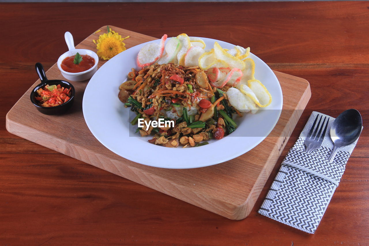 High angle view of food on table