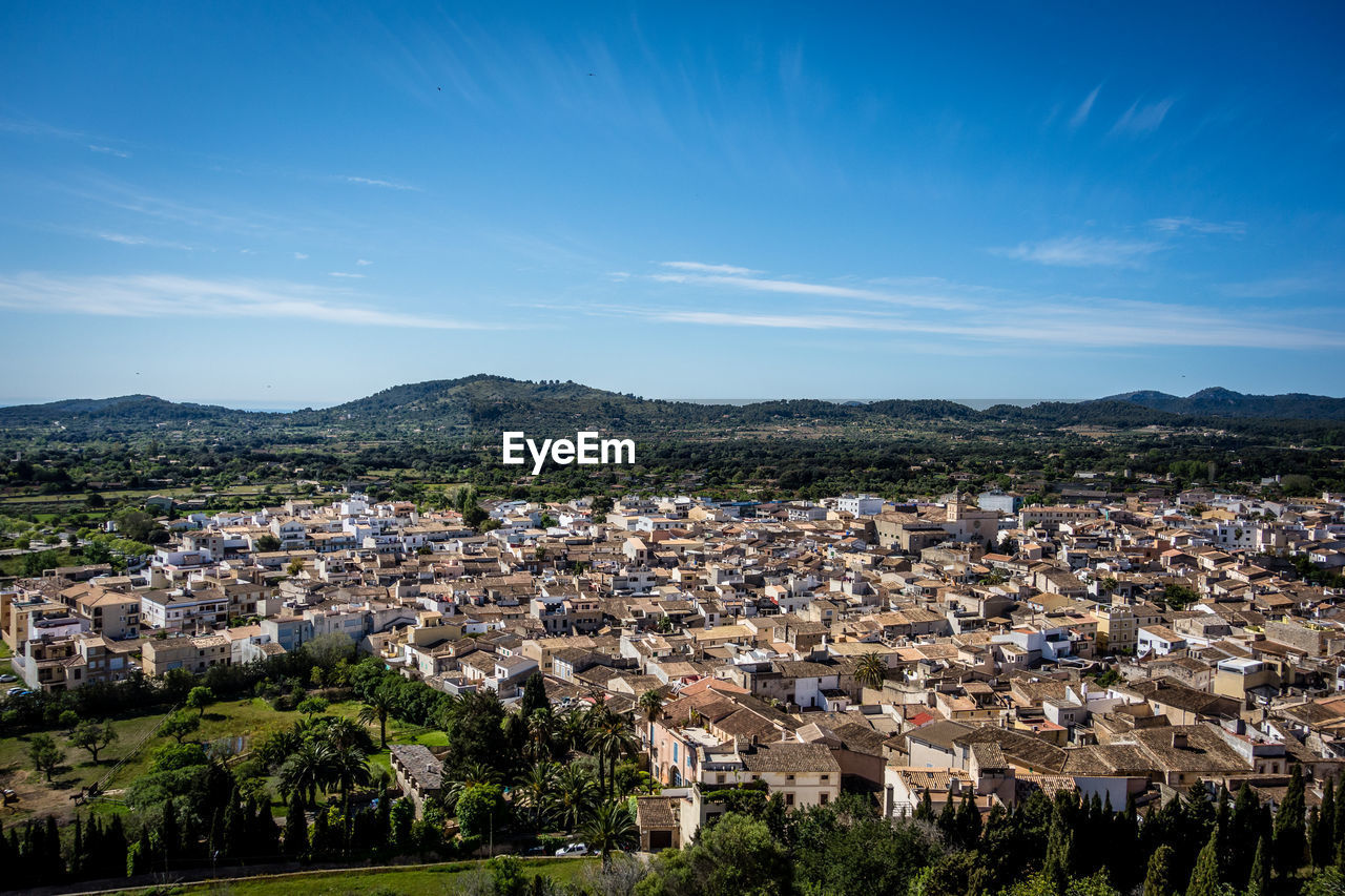 High angle view of townscape against sky