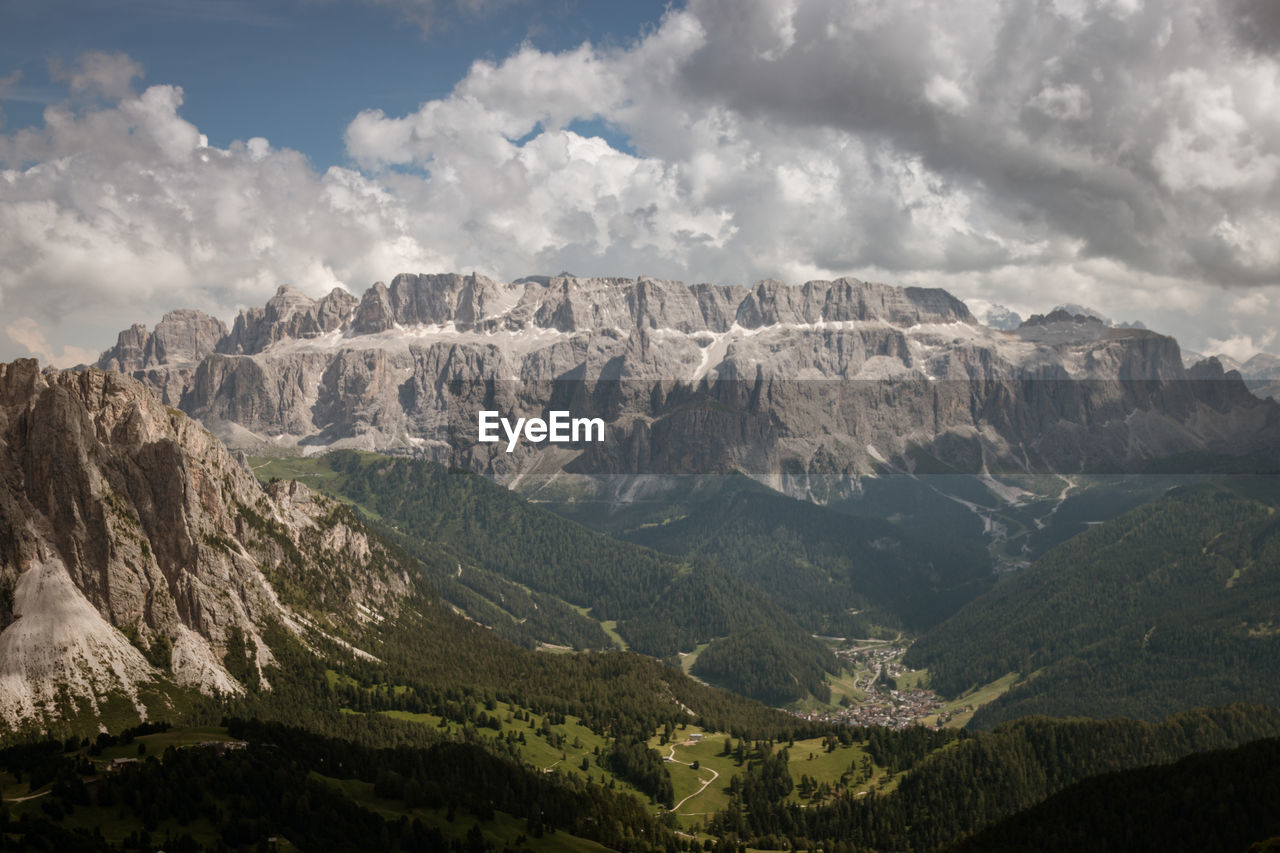 Scenic view of sella group mountains  against sky