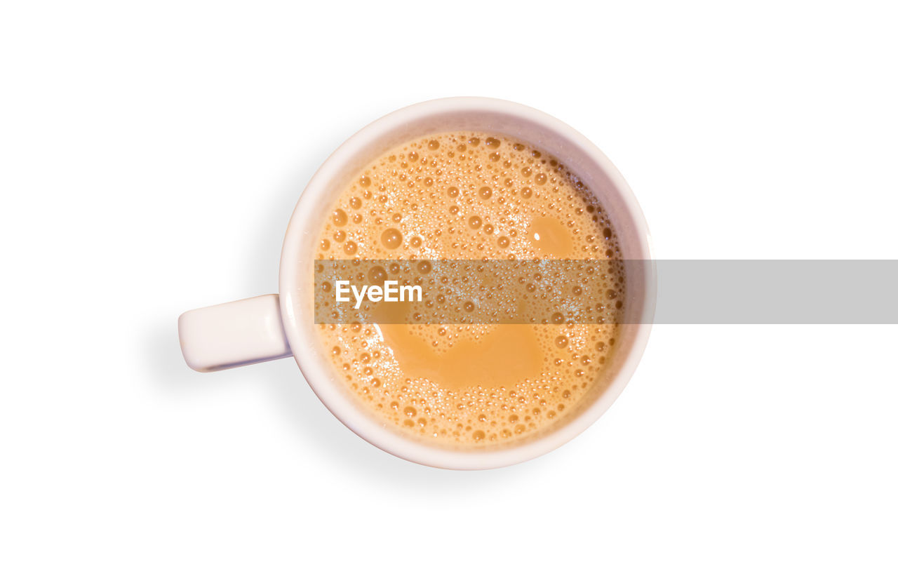 HIGH ANGLE VIEW OF COFFEE ON WHITE BACKGROUND