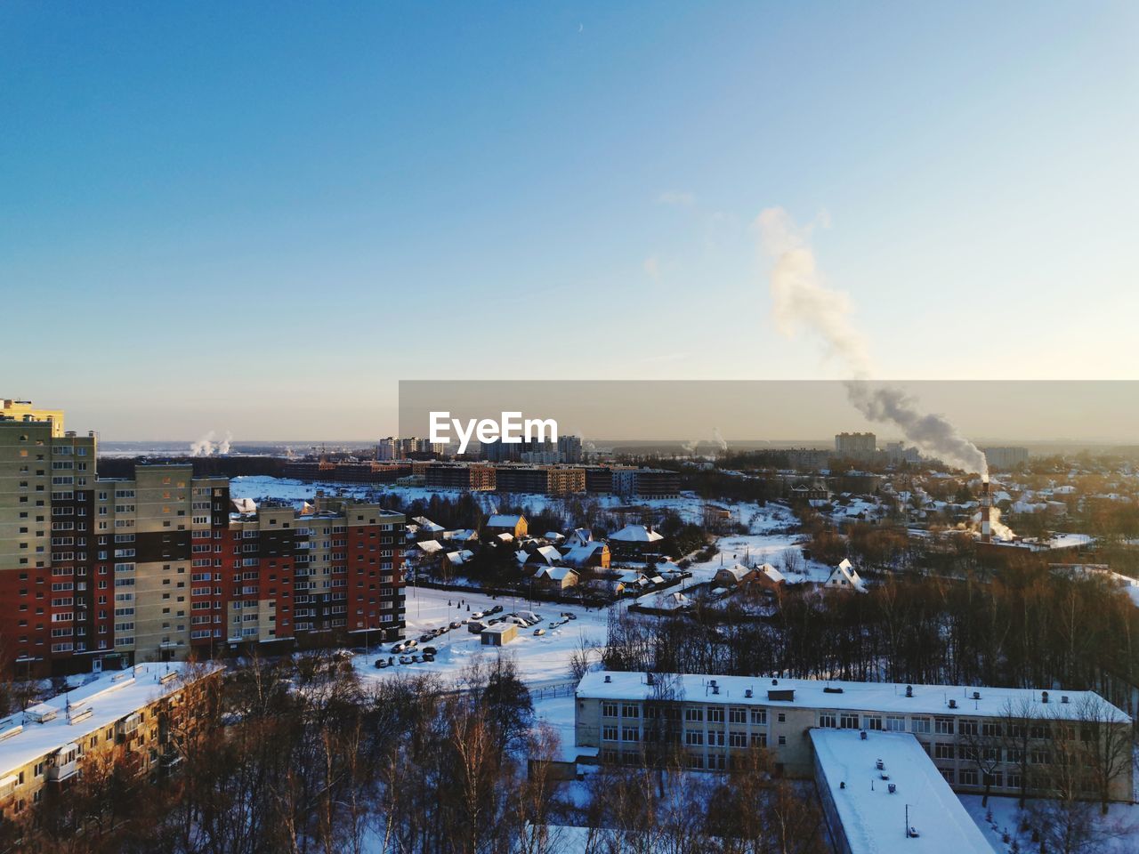 AERIAL VIEW OF CITY DURING WINTER