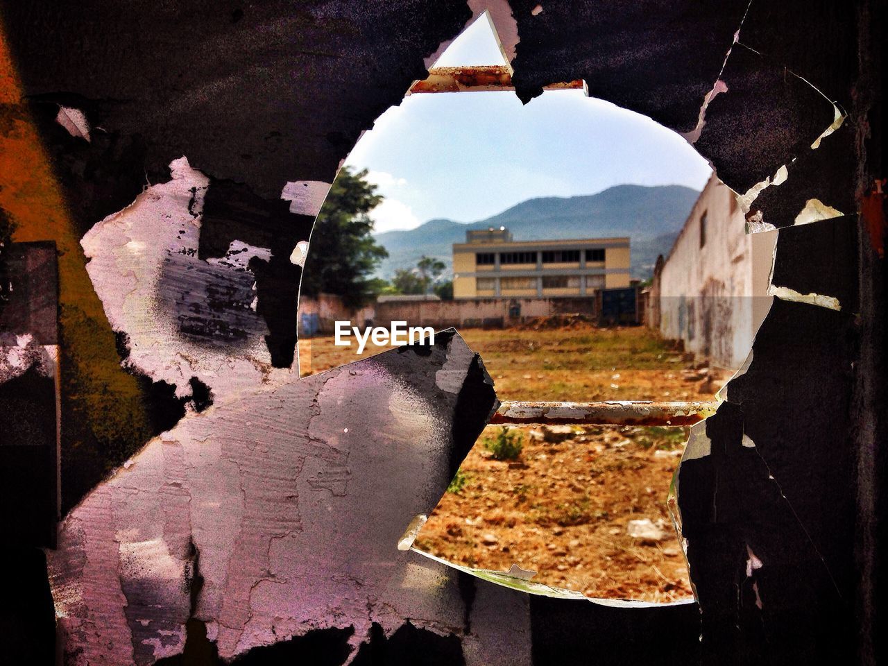 Close-up of wooden window at field