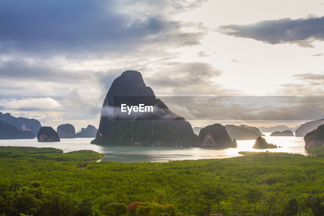 Scenic view of sea and rocks against sky