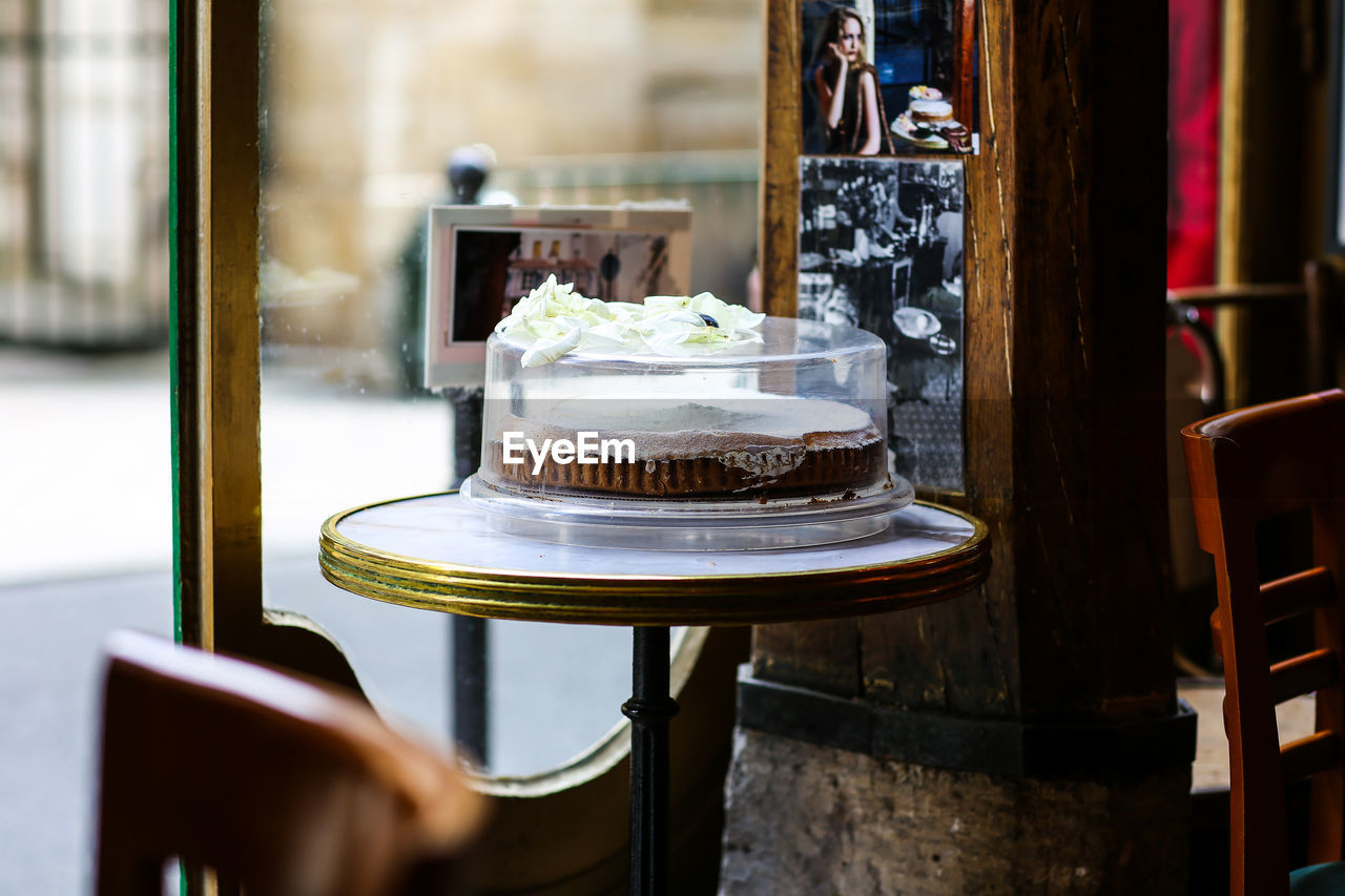 Close-up of cake on display