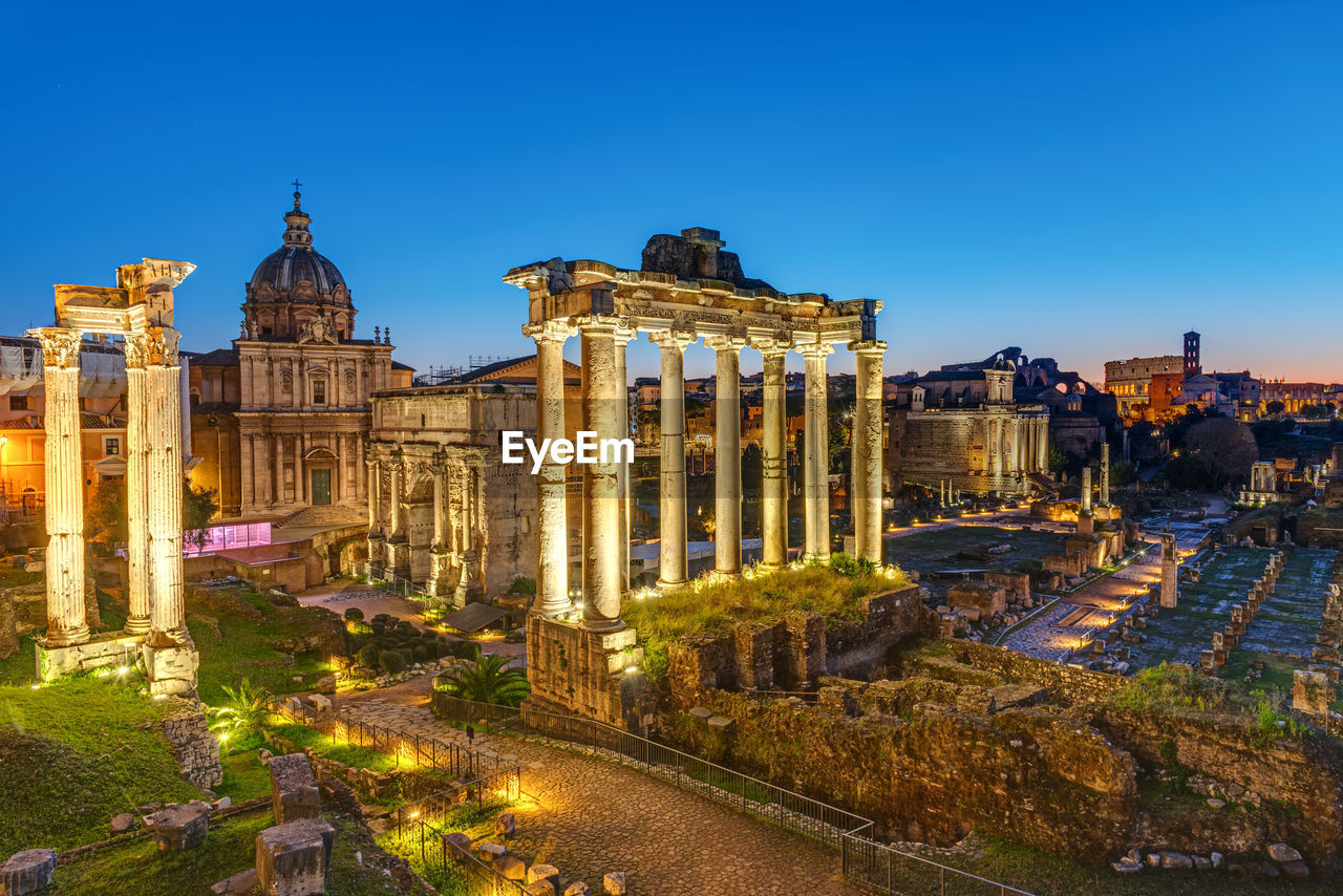 The remains of the roman forum in rome at dawn