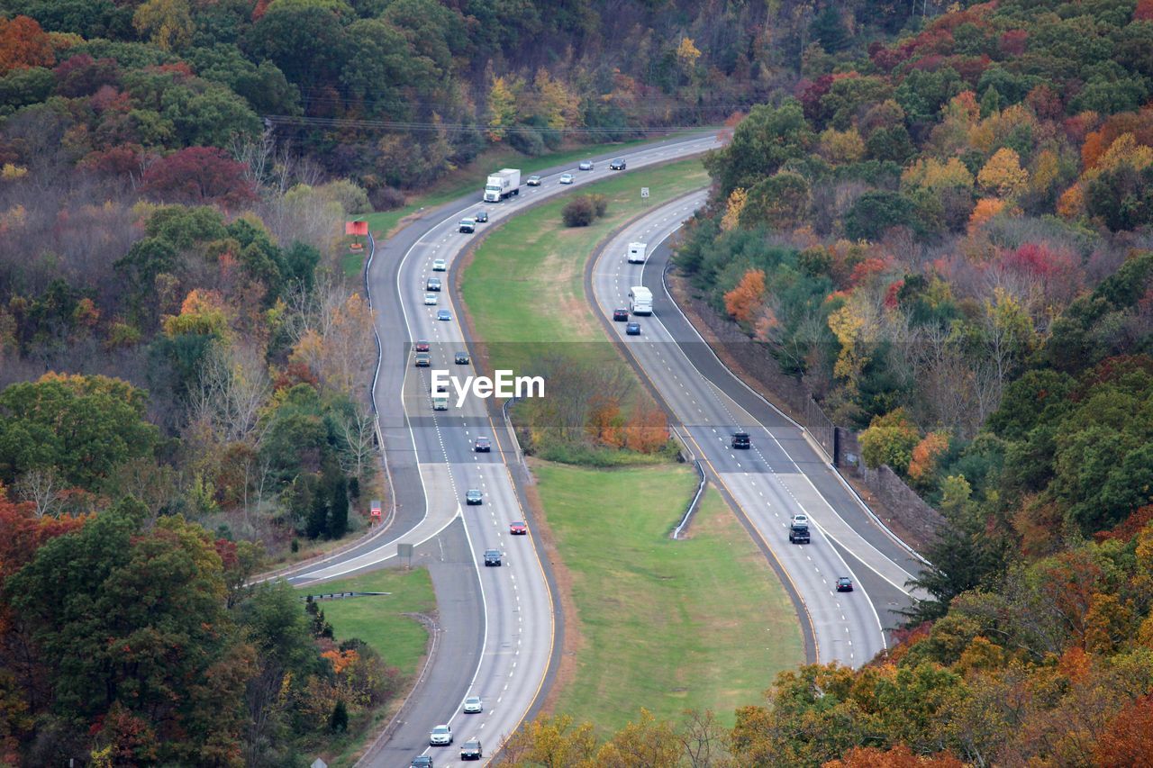 High angle view of highway at night