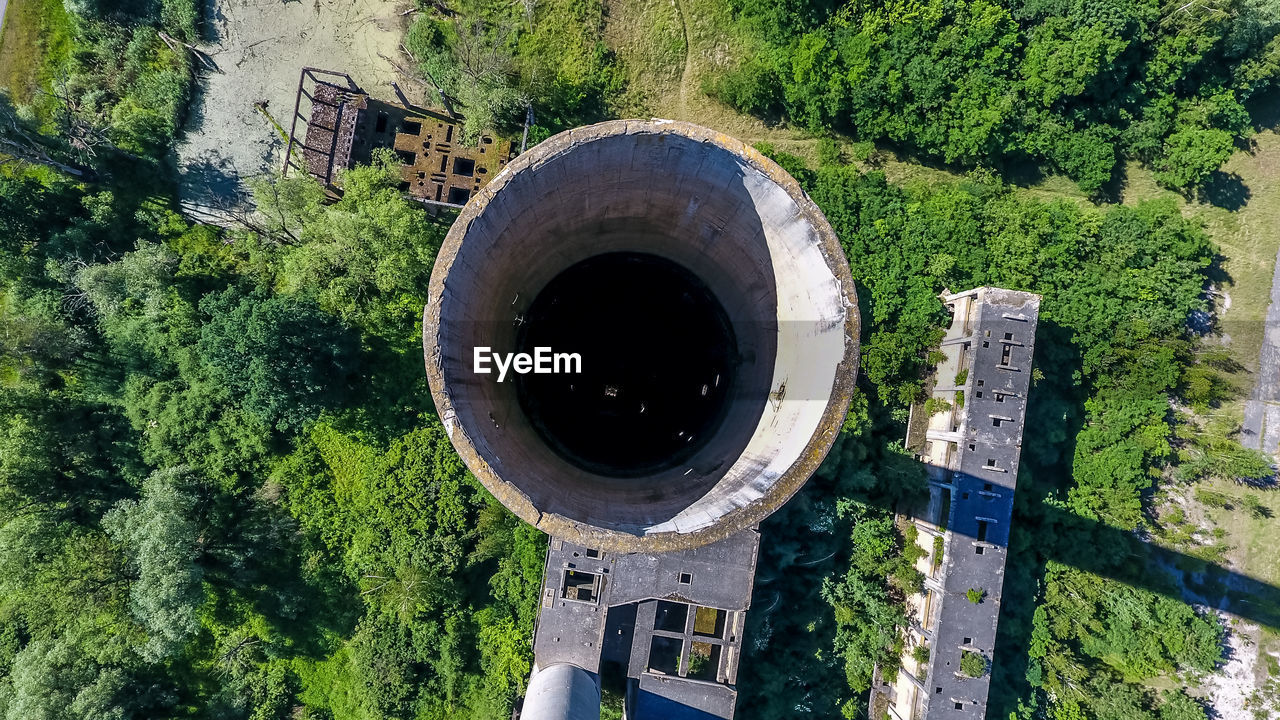 Directly above shot of cooling tower during sunny day