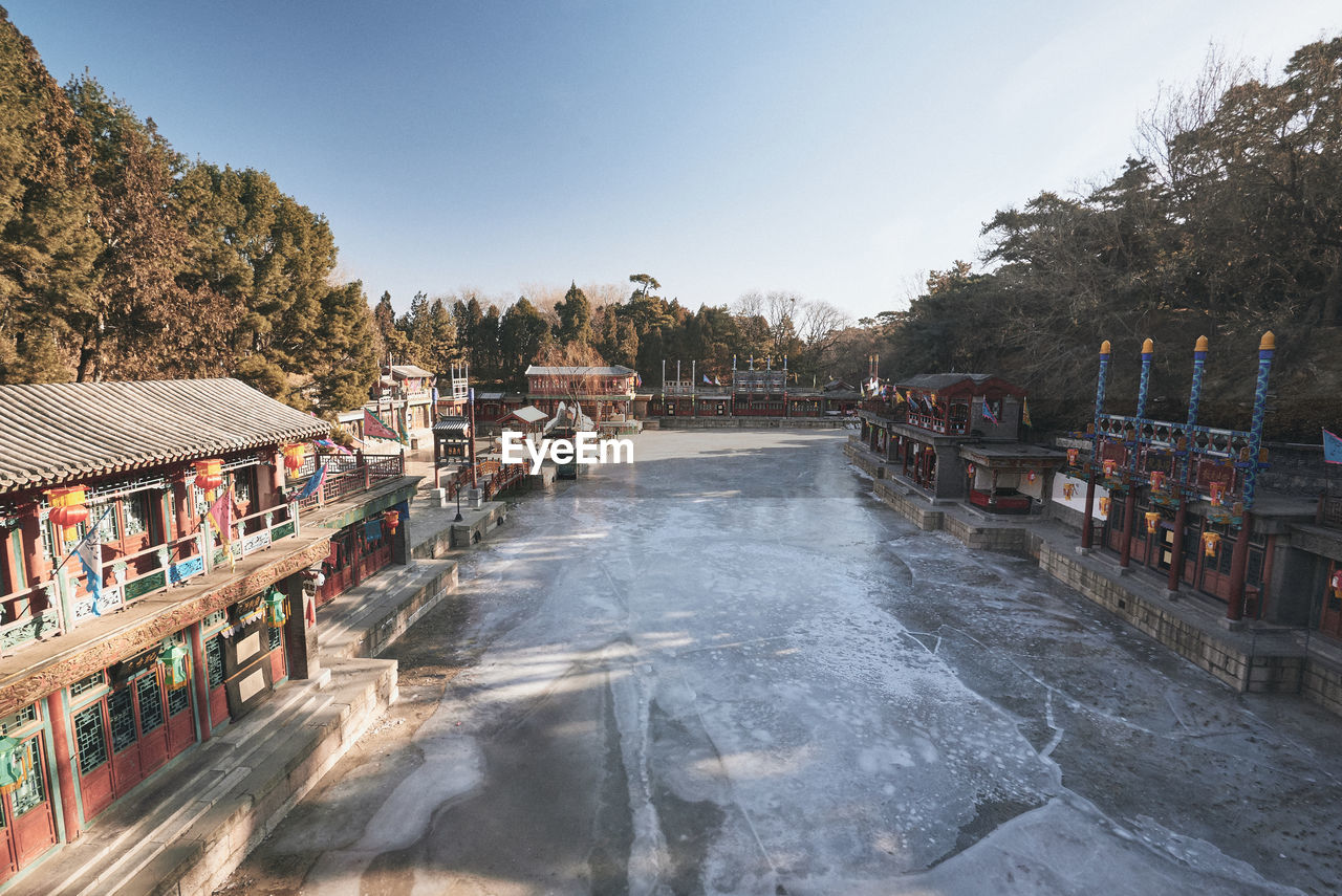 Frozen lake in the morning at summer palace in china