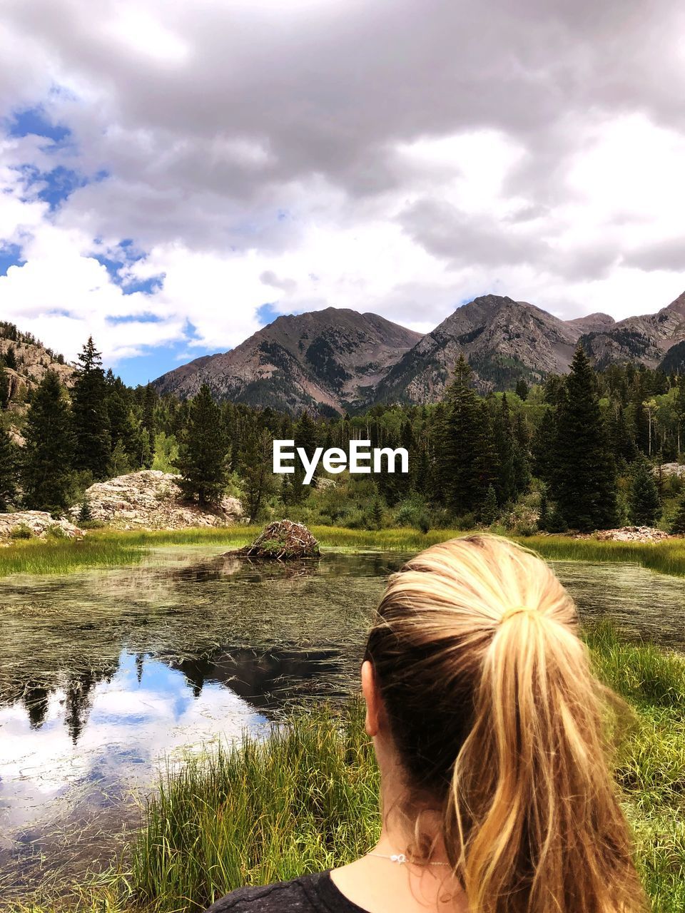 Rear view of woman looking at mountains