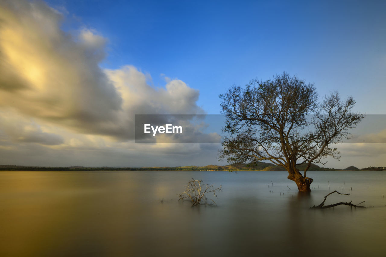 Scenic view of lake against sky during sunset