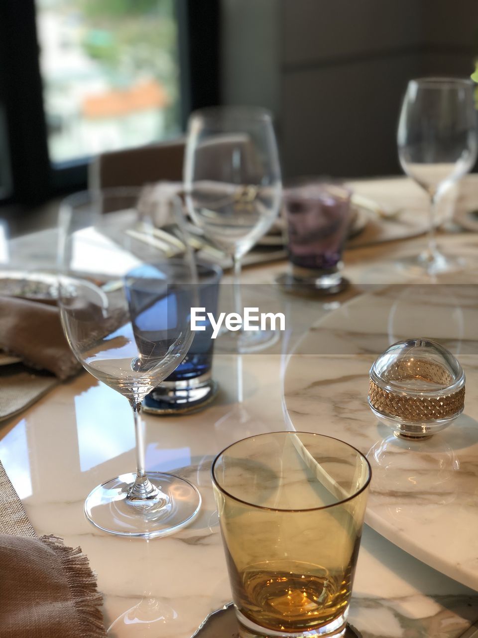 Glass of drinks on table in restaurant