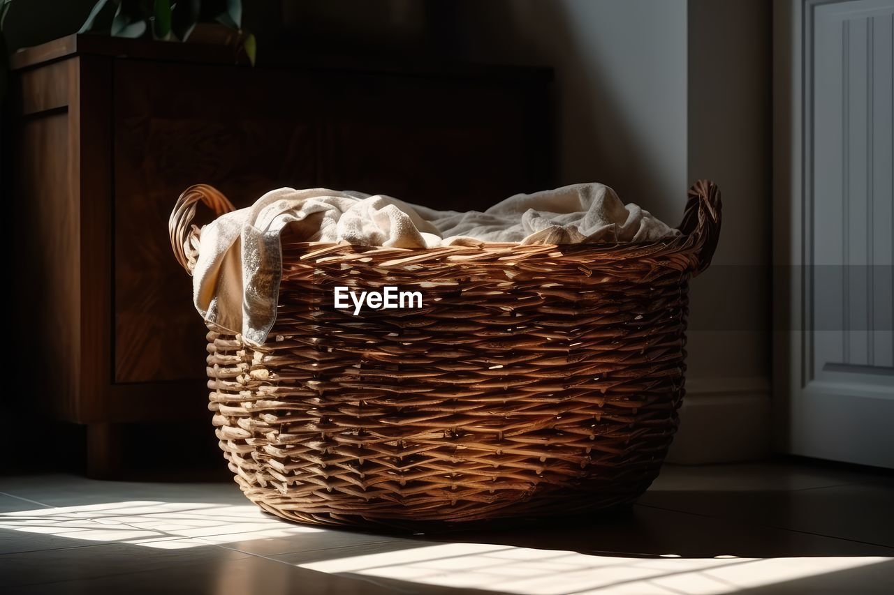 high angle view of wicker basket