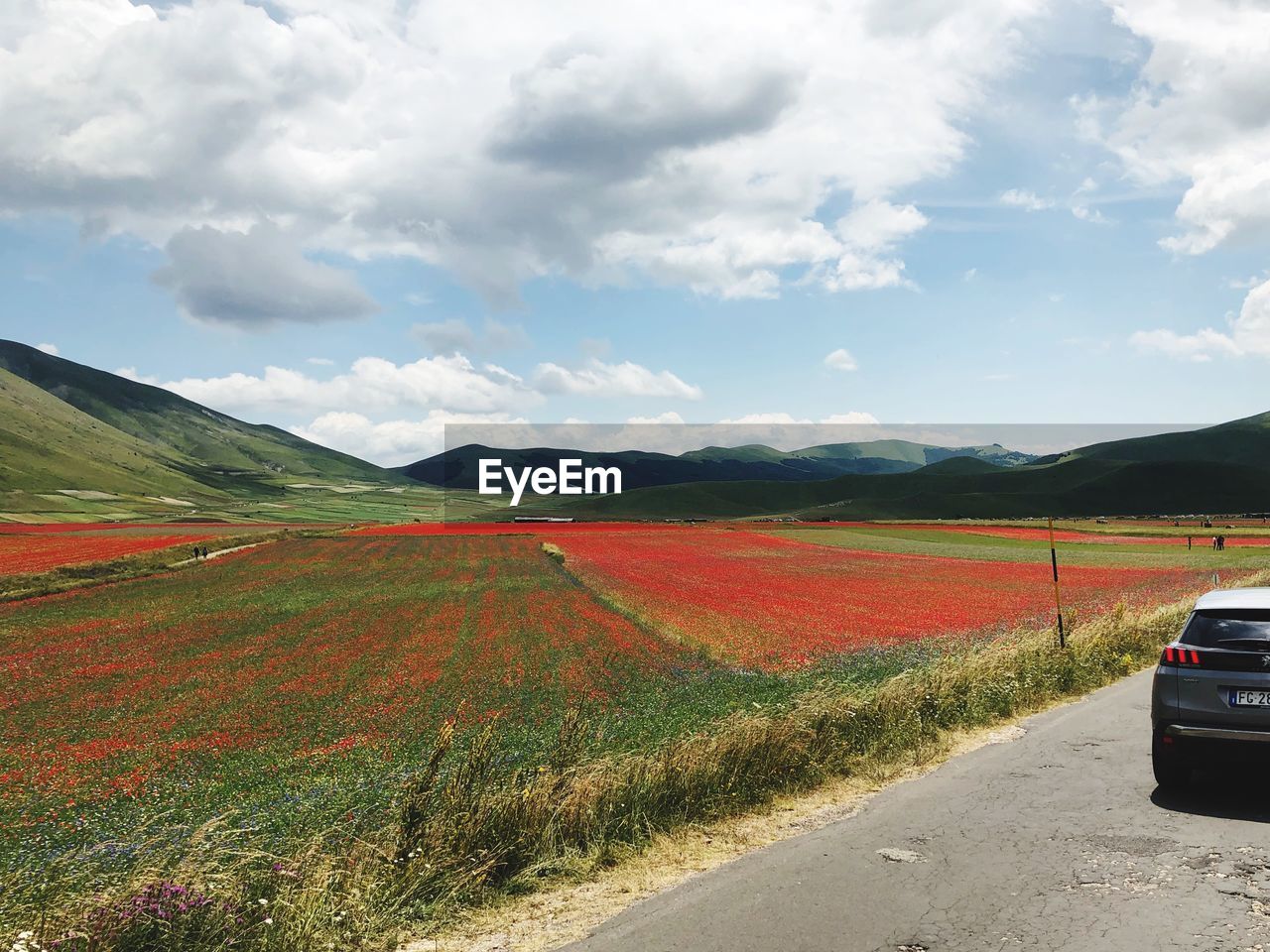 Scenic view of road by mountain against sky