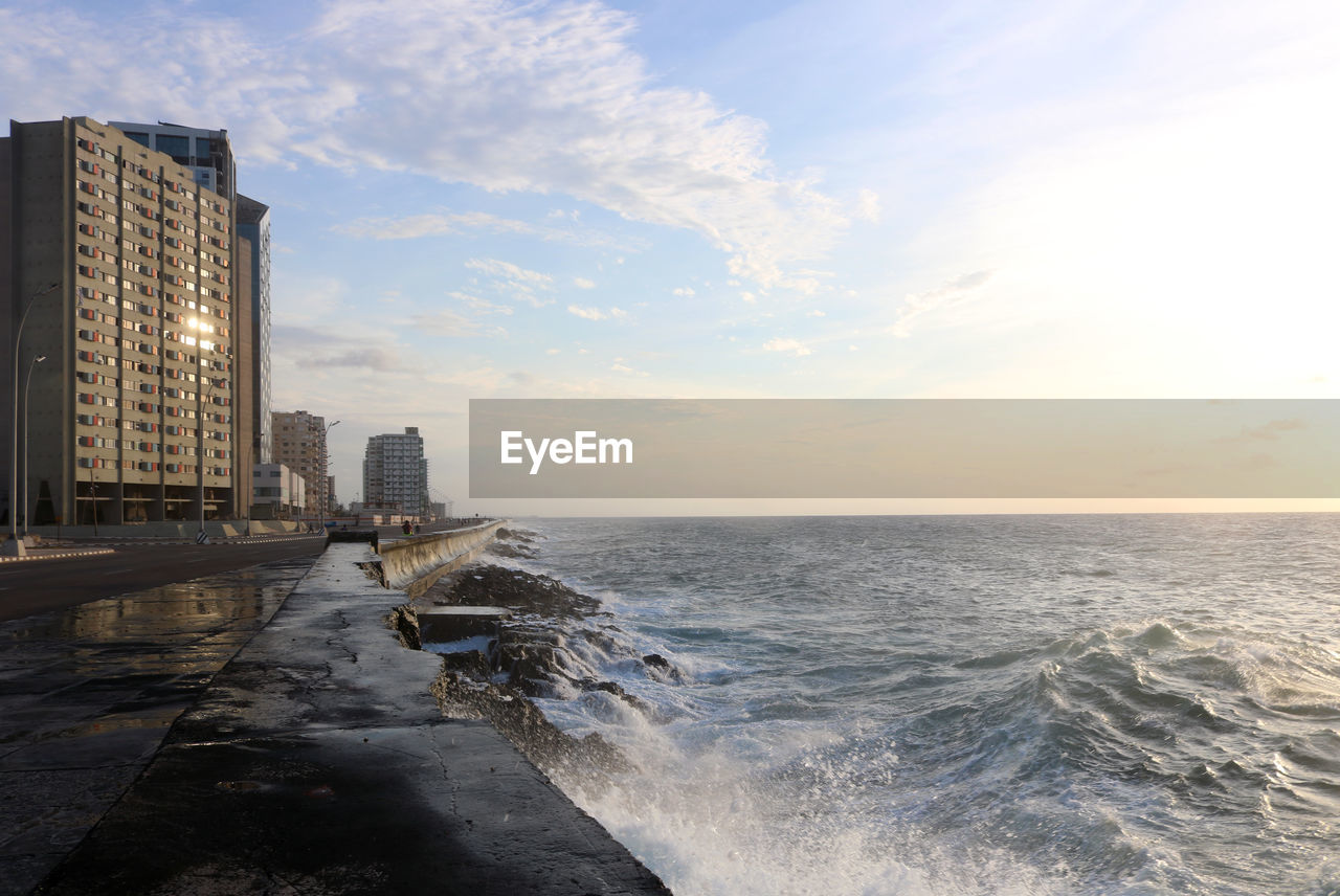 Scenic view of sea against sky in malecon before sunset