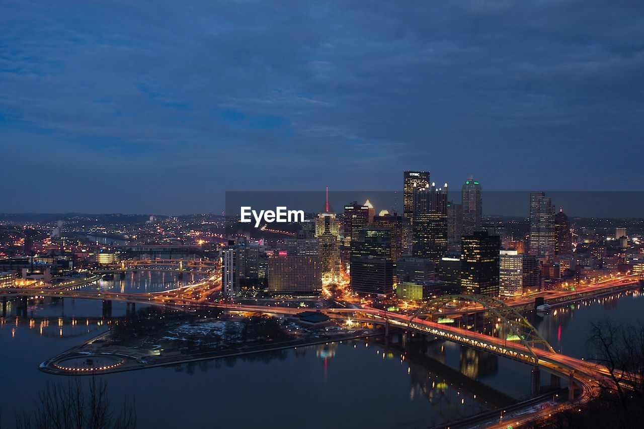 Illuminated city at night