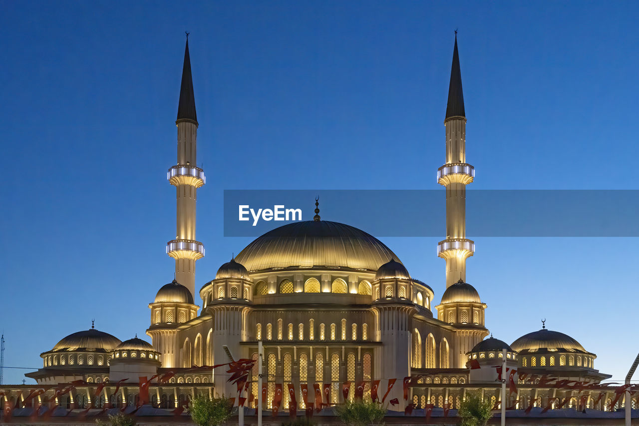 Taksim mosque front view at night.