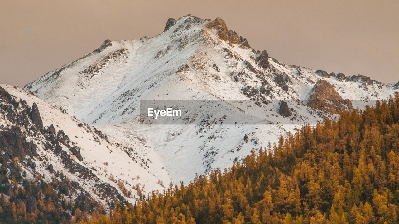 Scenic view of snowcapped mountains against sky during winter