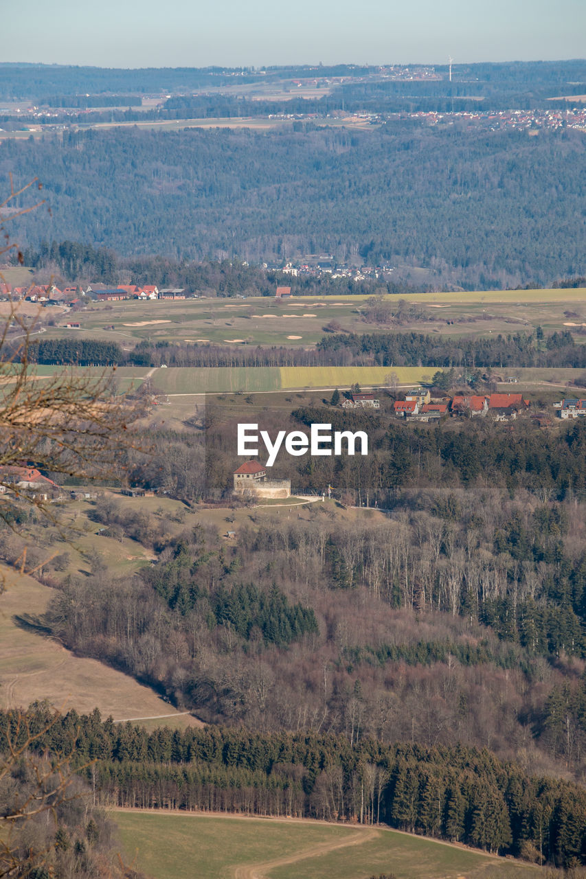 High angle view of landscape against sky