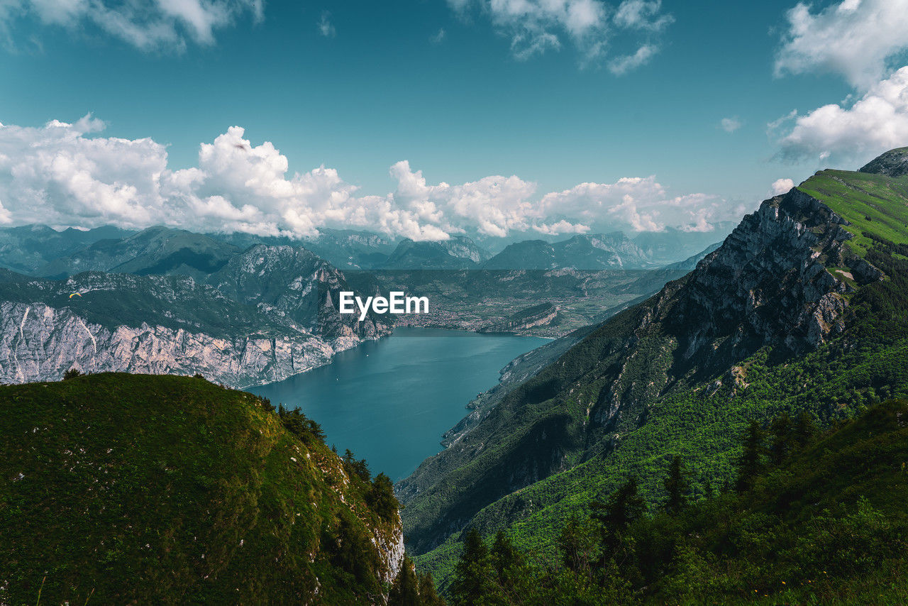 Panoramic view from monte baldo on lake garda near malcesine in italy.