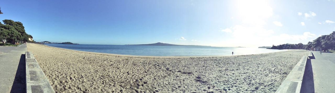 PANORAMIC SHOT OF BEACH AGAINST CLEAR SKY