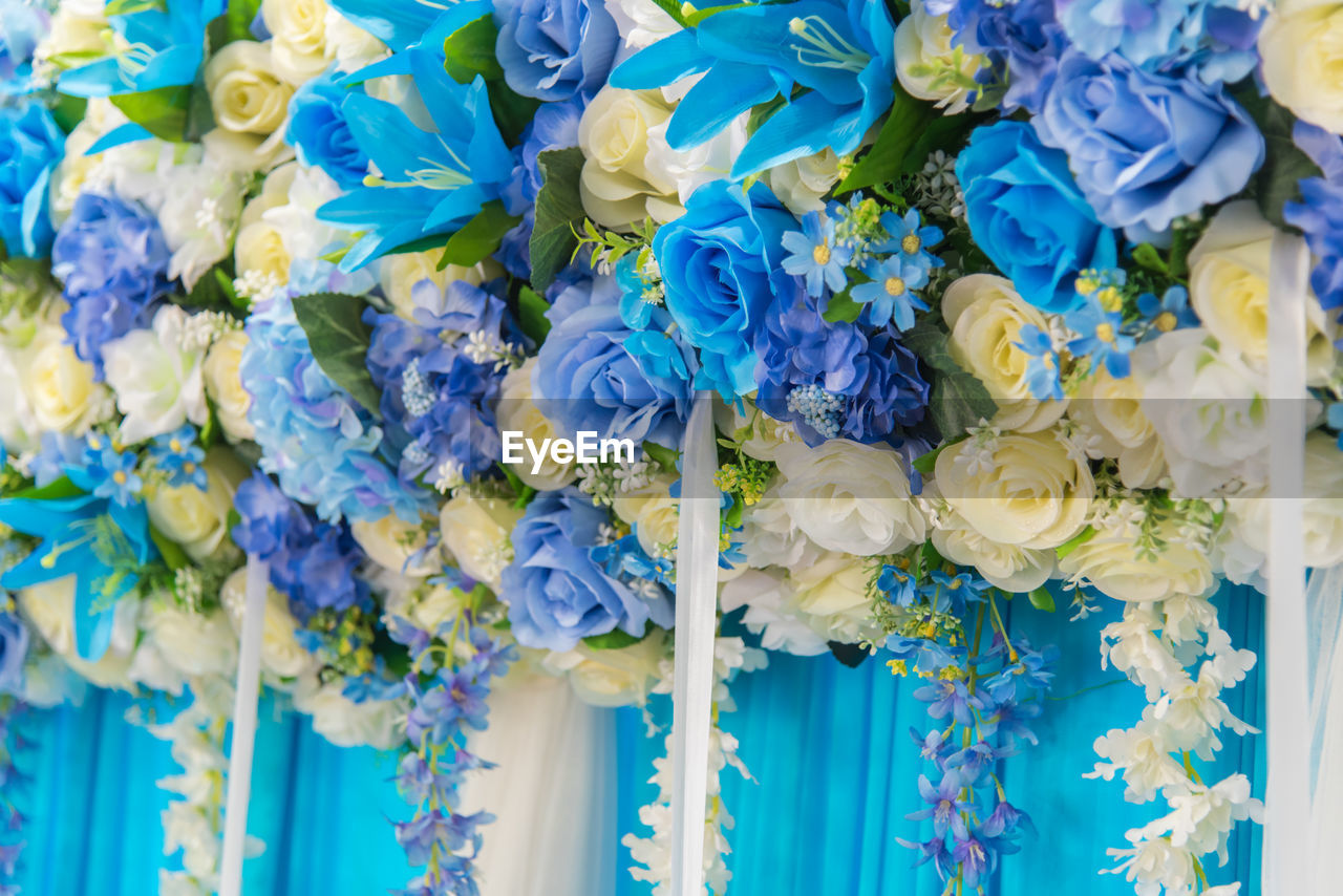 Close-up of flowers decorated at wedding banquet