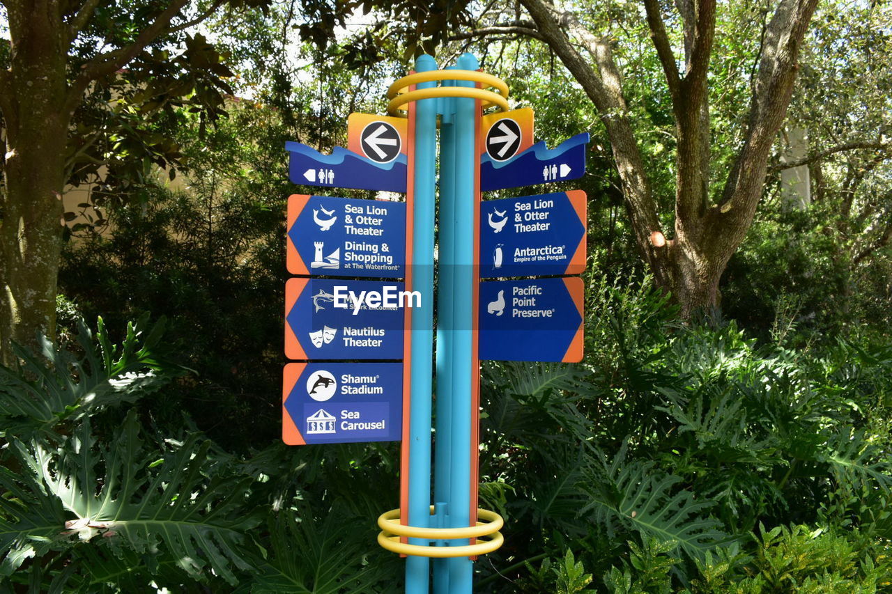 LOW ANGLE VIEW OF INFORMATION SIGN IN FOREST