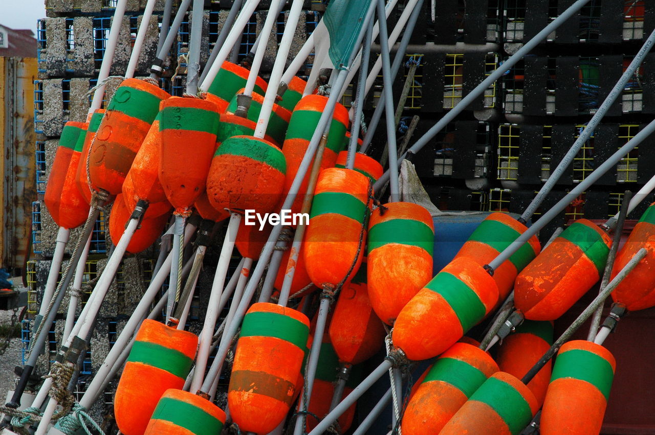 Orange buoys at port