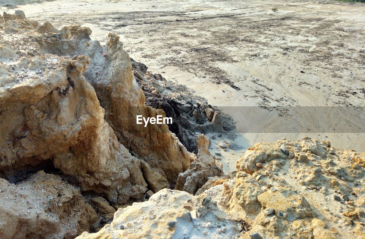 High angle view of rocks on land