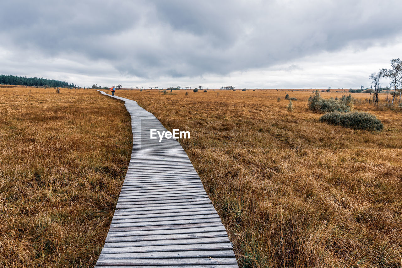 VIEW OF BOARDWALK ON LANDSCAPE AGAINST SKY