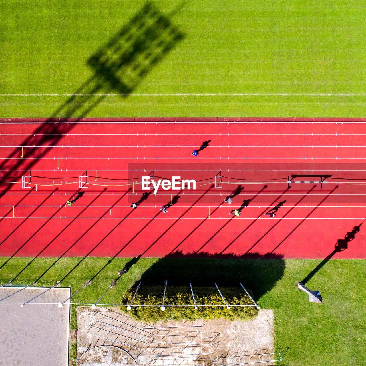 Aerial view of running track 