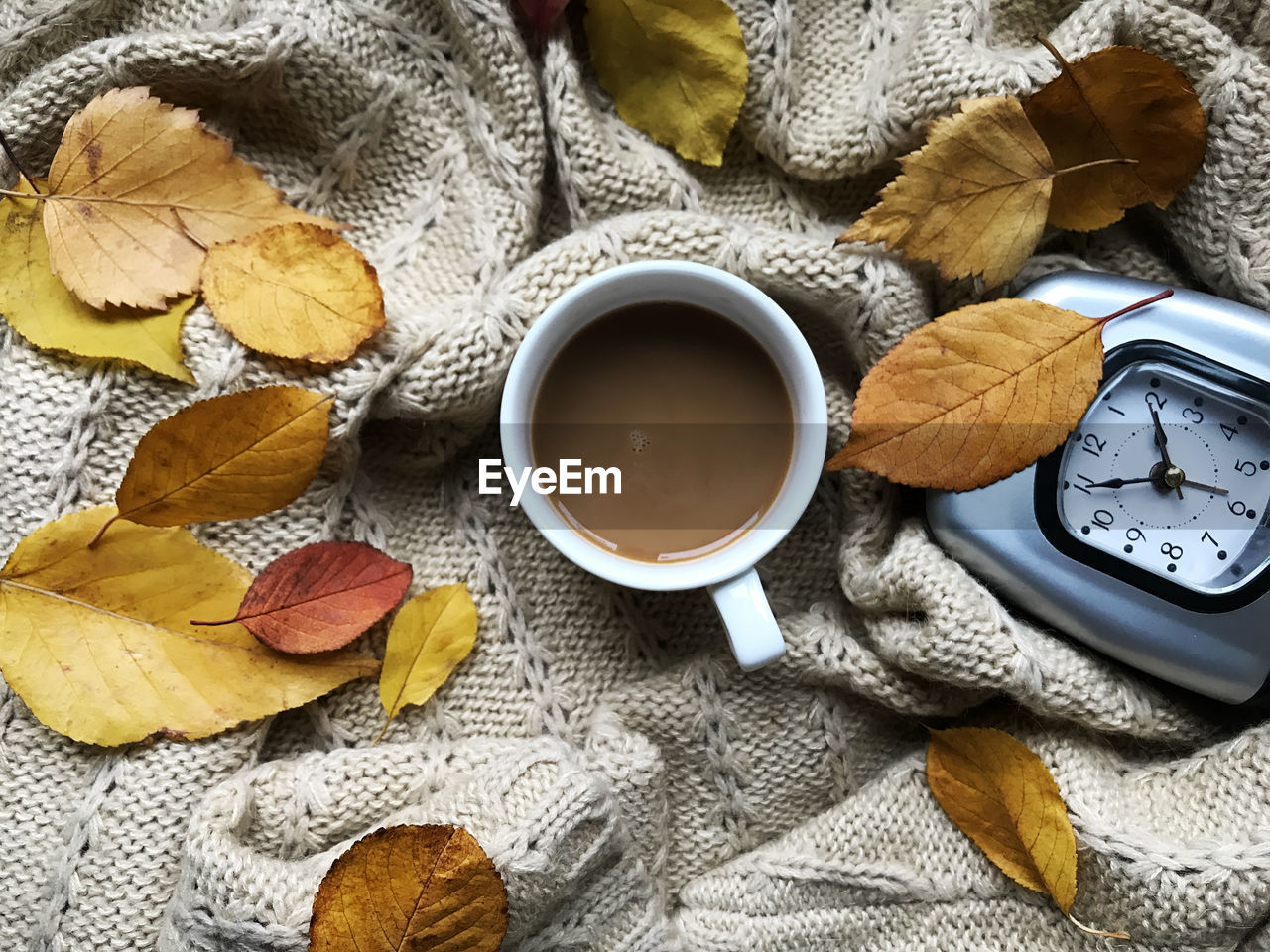 high angle view of coffee on wooden table