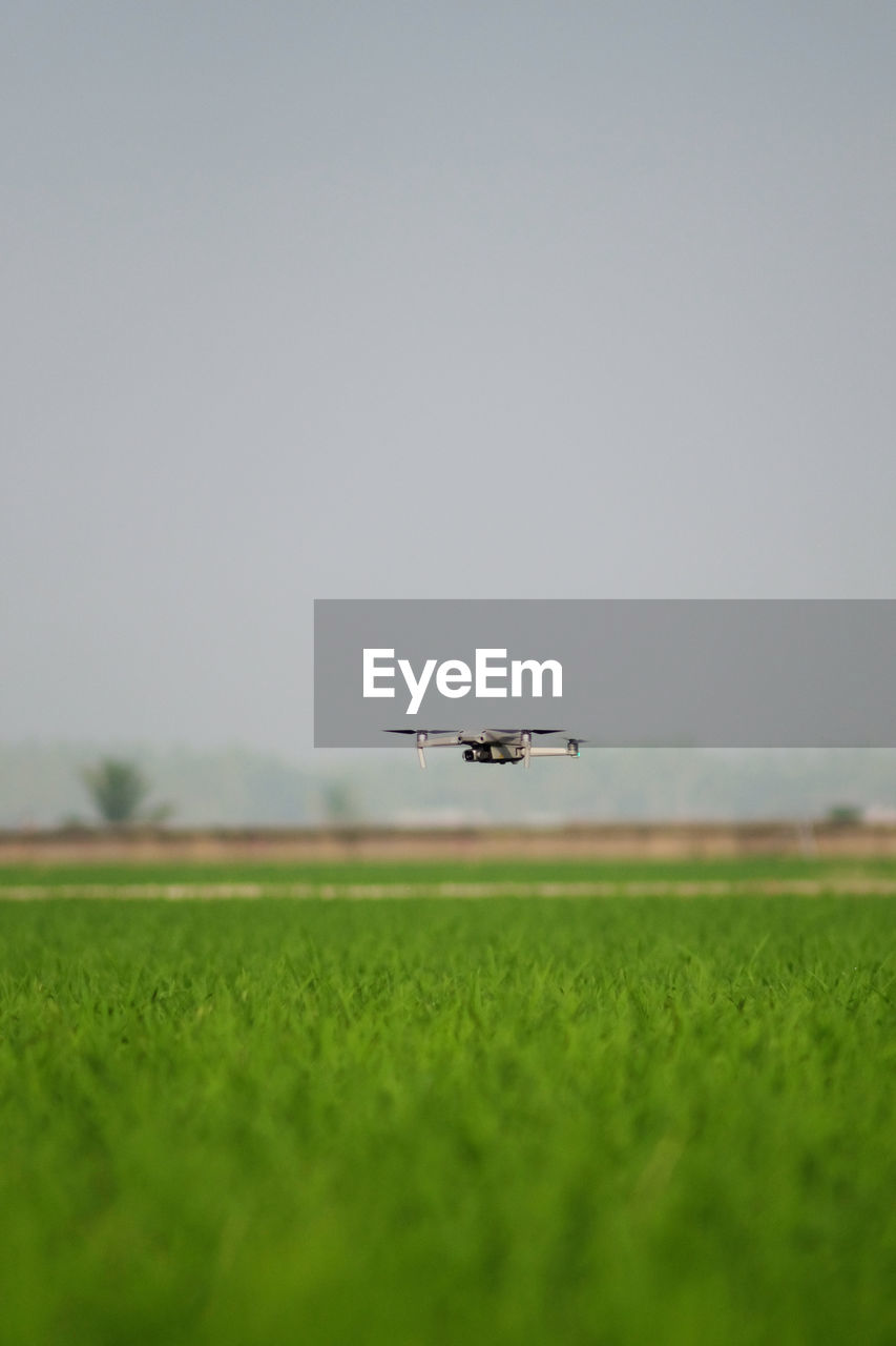 AIRPLANE FLYING ABOVE FIELD