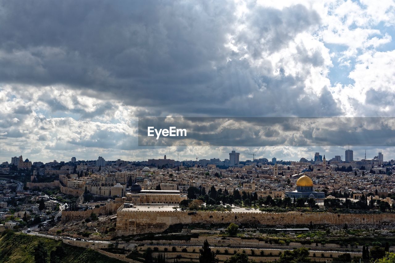 High angle view of townscape against sky