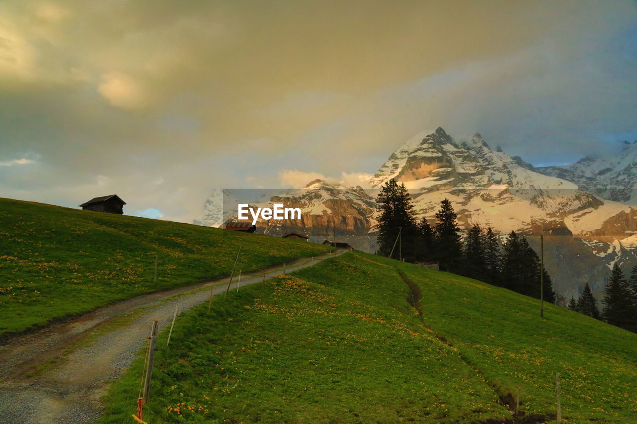 Mountains in swiss alpes in morning