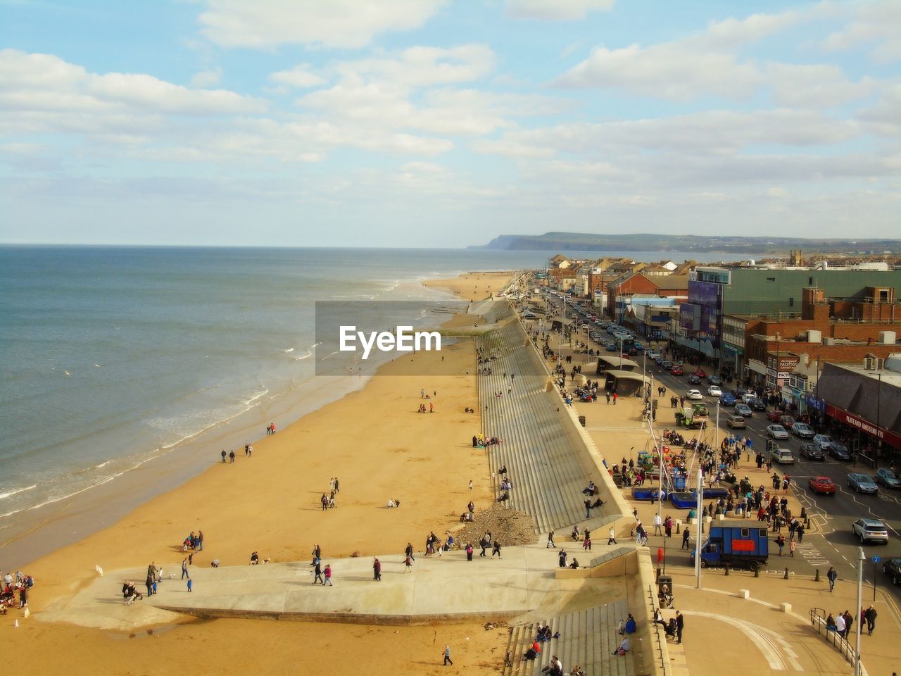 High angle view of people at beach in city