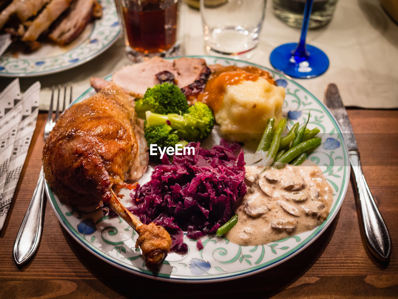 Close-up of christmas food served on table