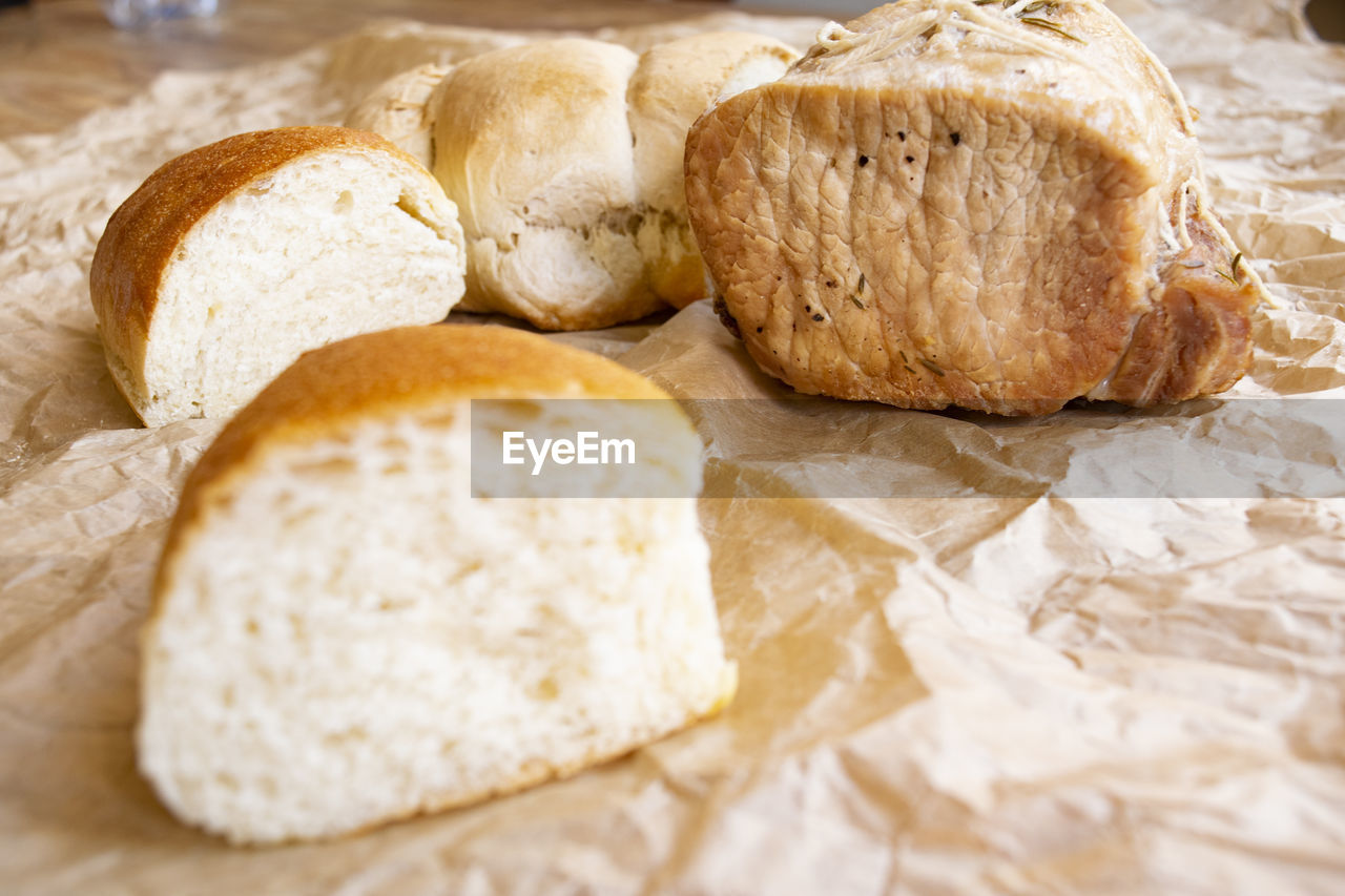 high angle view of bread