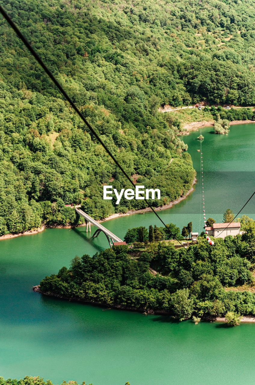 Zipline above lake vagli