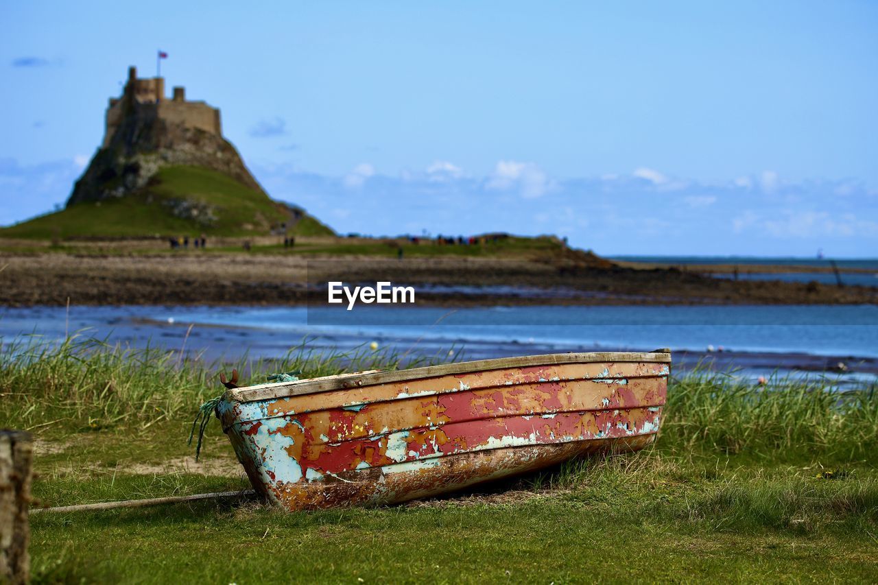 Old wooden boat on holy island