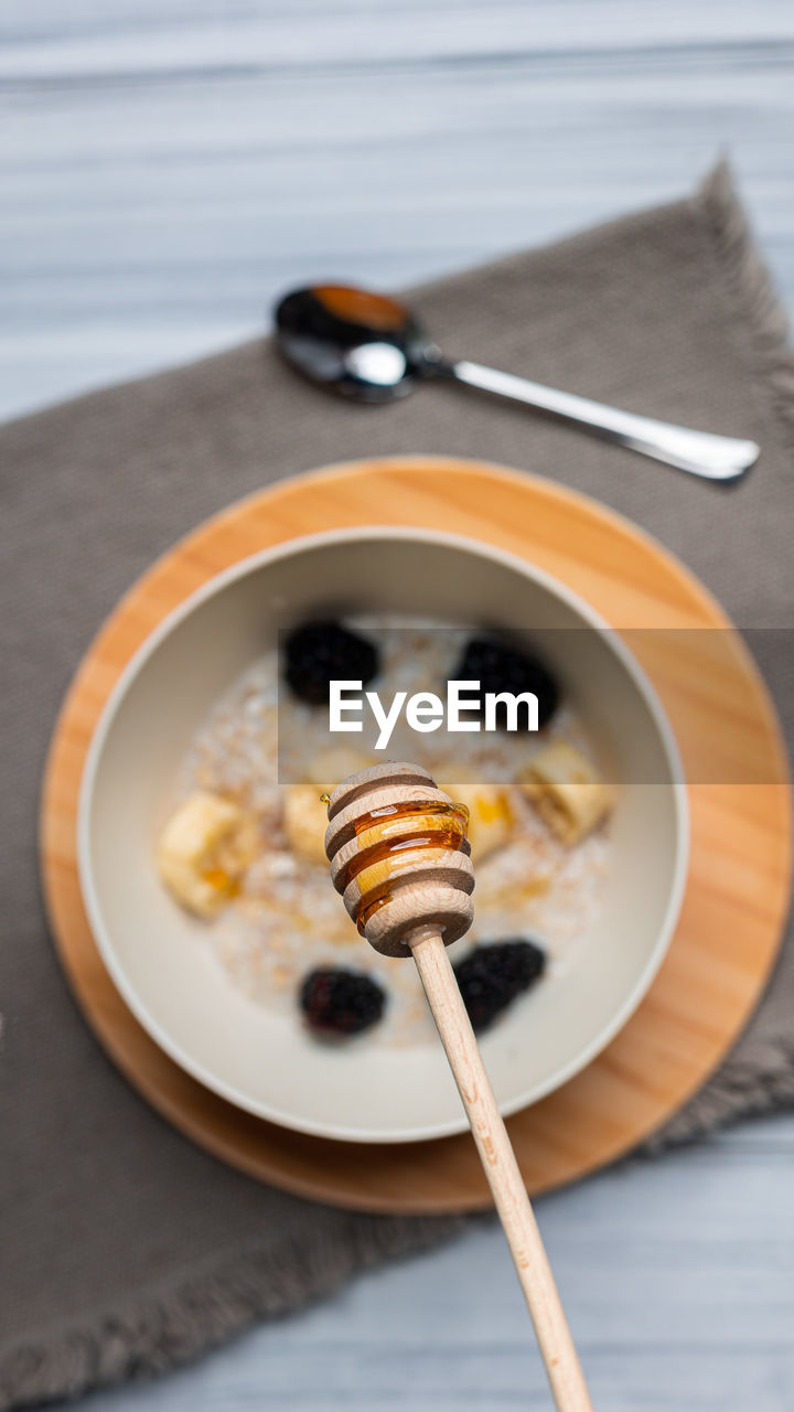 Close-up of breakfast served on table